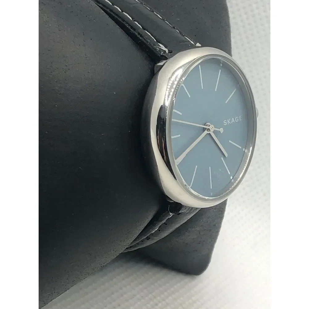 Skagen SKW2622 Womens Black Leather Analog Dial Quartz Genuine Wrist Watch KS421